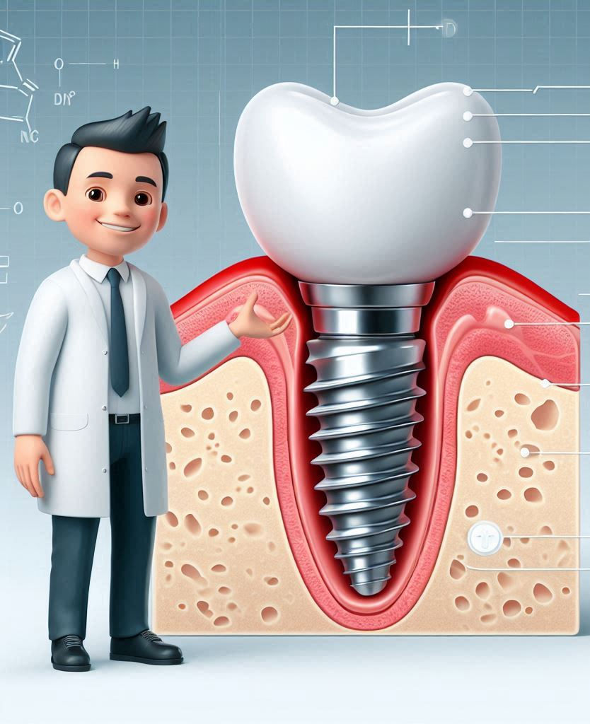 Illustration of a dental implant pointing out the average cost of dental implants in Montebello