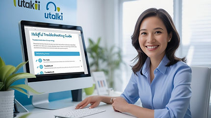 uTalki™ Radio customer support representative providing technical assistance at a desk