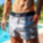 This is an image of a man wearing boxer swimming shorts - he may have an underlying genital condition like lichen planus but this cannot be seen.