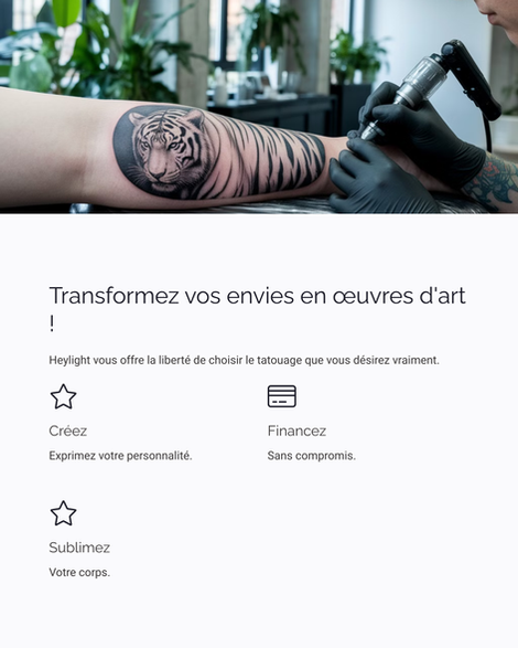 Tatouage d'un tigre en cours, "Transformez vos envies en œuvres d'art"