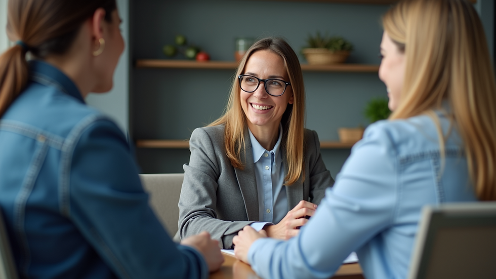 Eye-level view of a financial advisor discussing WealthTech solutions with a client