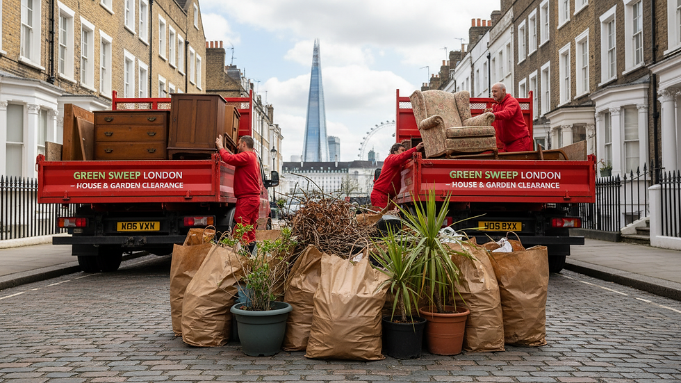 Close-up view of neatly stacked bags of garden waste ready for collection
