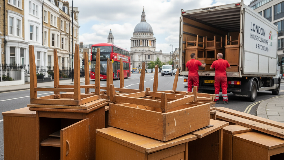 Close-up view of dismantled wooden furniture ready for recycling