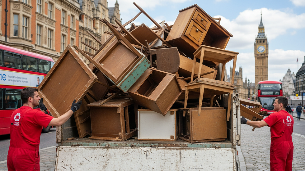Close-up view of disassembled wooden furniture ready for recycling