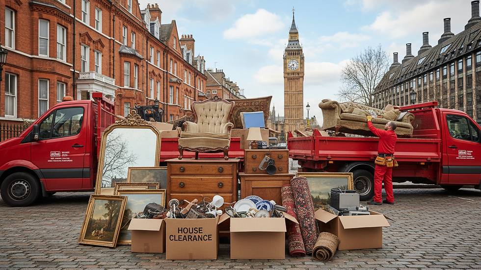 Close-up view of sorted household items ready for removal