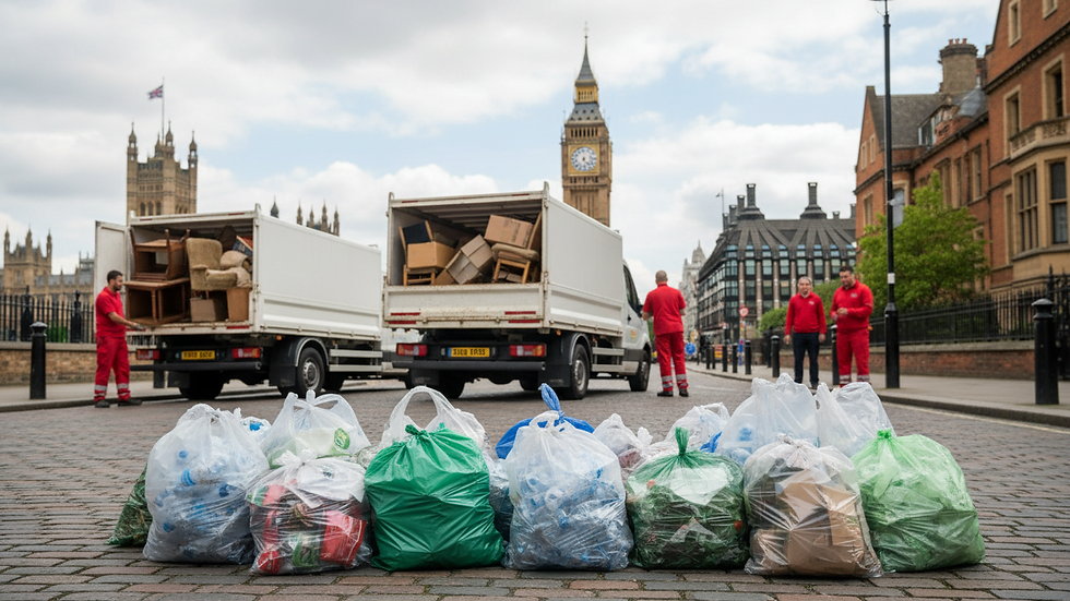 Close-up view of a pile of sorted recyclable waste bags ready for collection