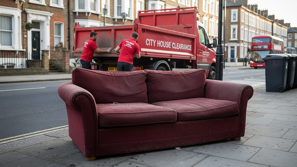 Close-up of a bulky old sofa on a pavement ready for collection