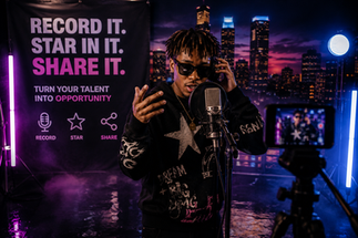 Artist performing during a Partyverse™ recording experience in Houston