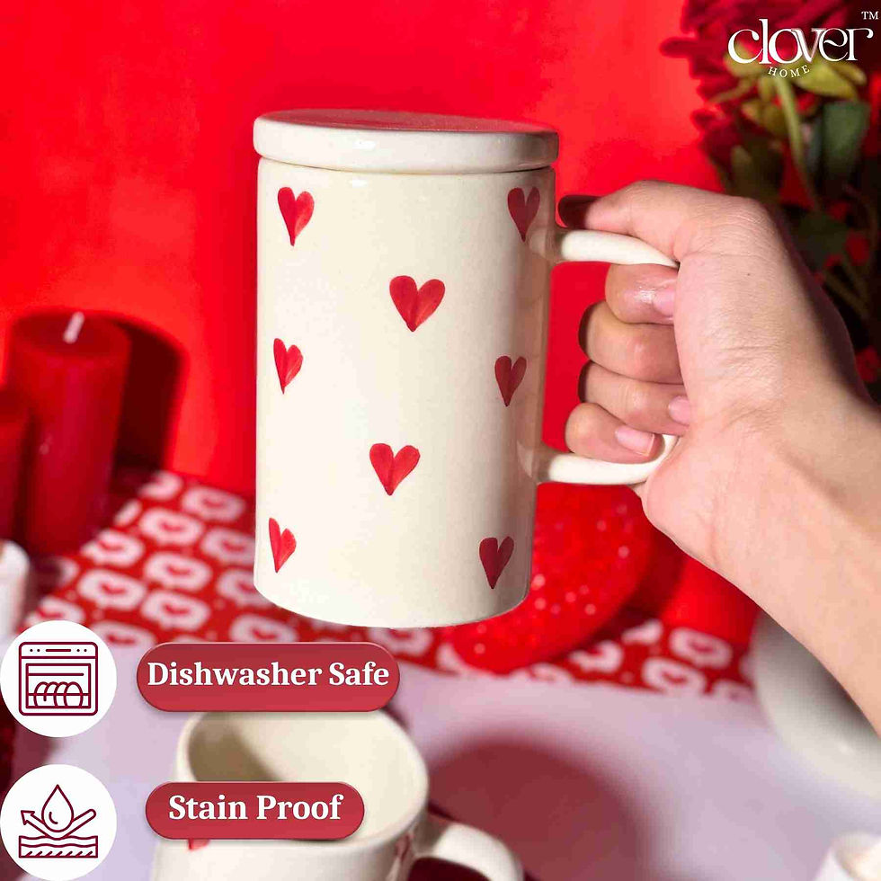 Thumbnail: Heart Print Ceramic Coffee Tumbler with Lid – 400 ml