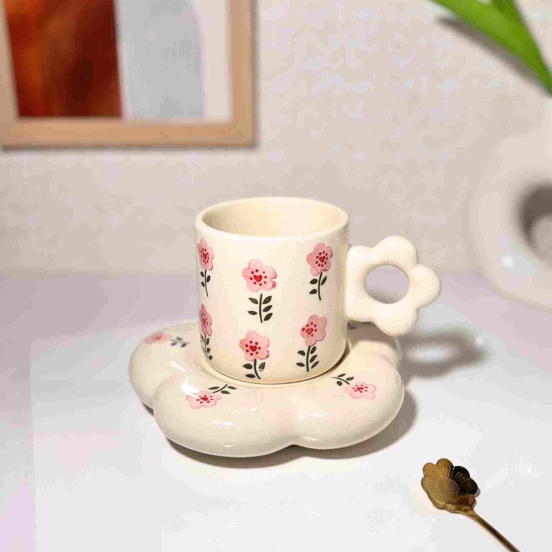 Blossom Ceramic Cup and Saucer Set – 300 ml