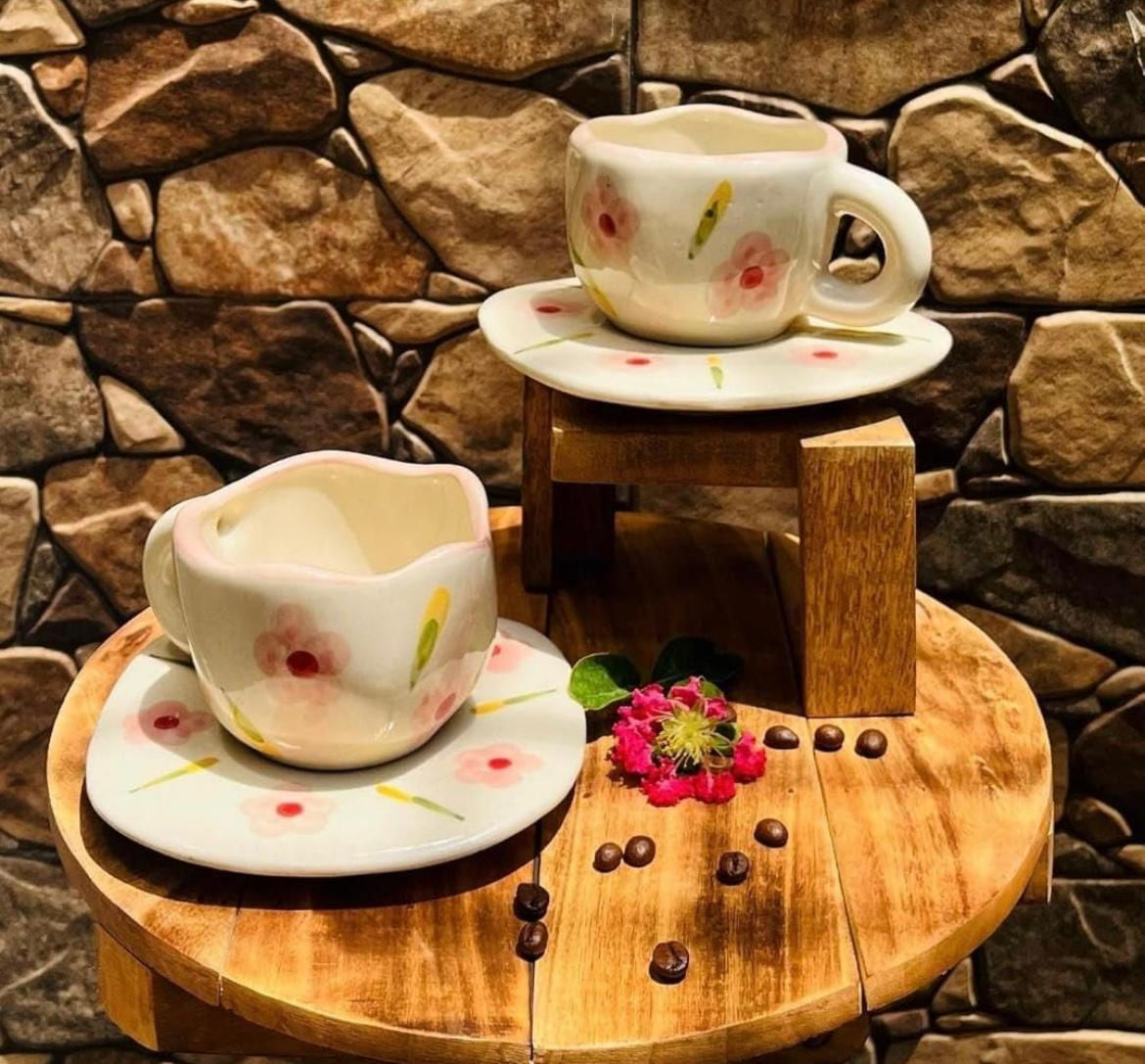 Clover Home's Pinteresty White Bloom Cup and Saucer Set of 2 – Pack of 4