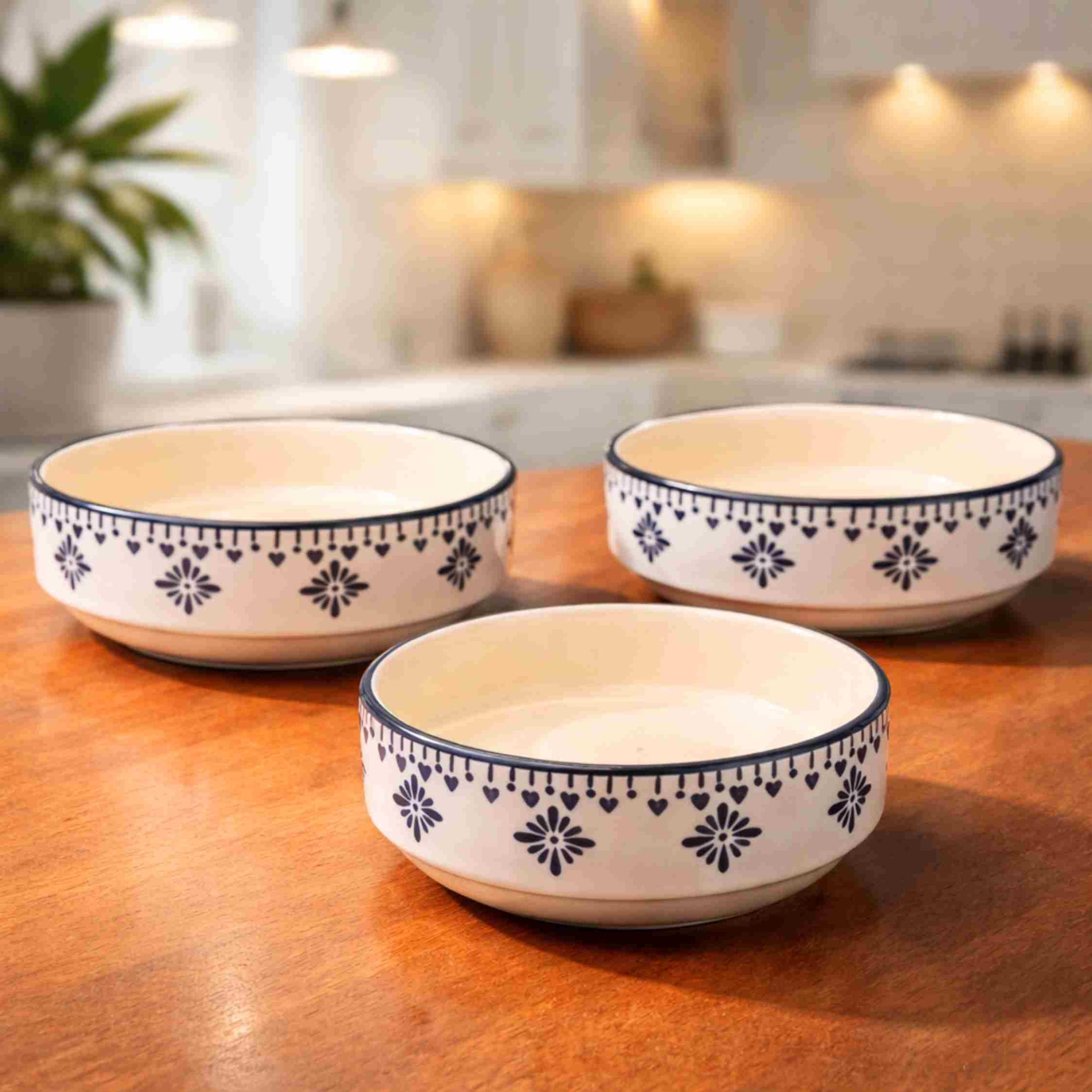 Blue Motif Bowl Set of 3 (900 ML, 700 ML, 600 ML)