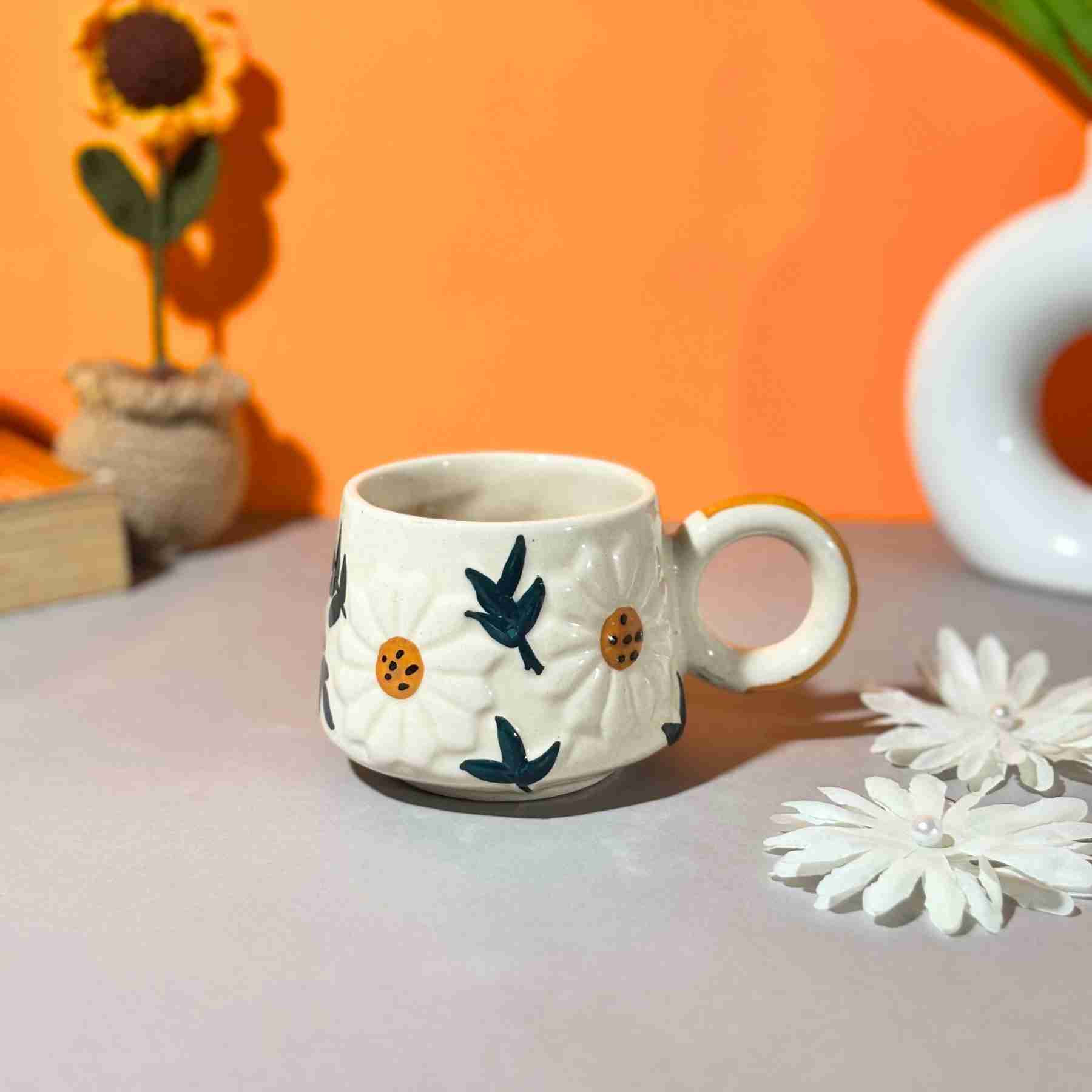 Floral Embossed Ceramic Coffee Mug – 350 ml