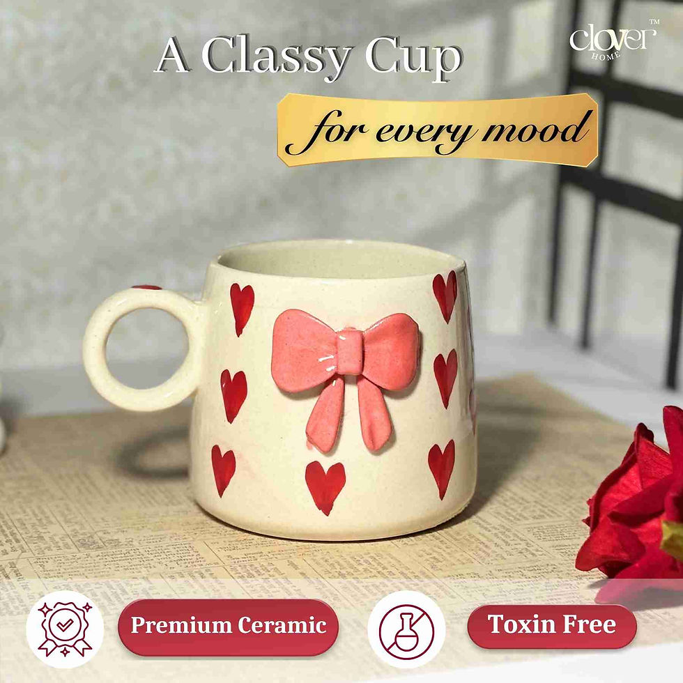 Thumbnail: 3D Bow Heart Print Ceramic Coffee Mug – 400 ml