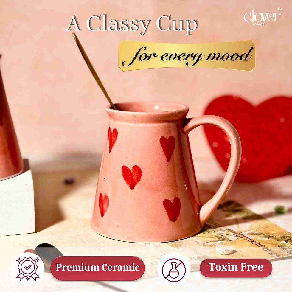 Thumbnail: Heart Print Tall Ceramic Coffee Mug – 315 ml