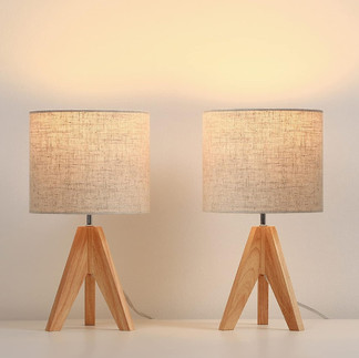 wood lamp stand, linen lampshade