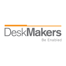 DeskMakers logo with orange bar and tagline "Be Enabled", white background.