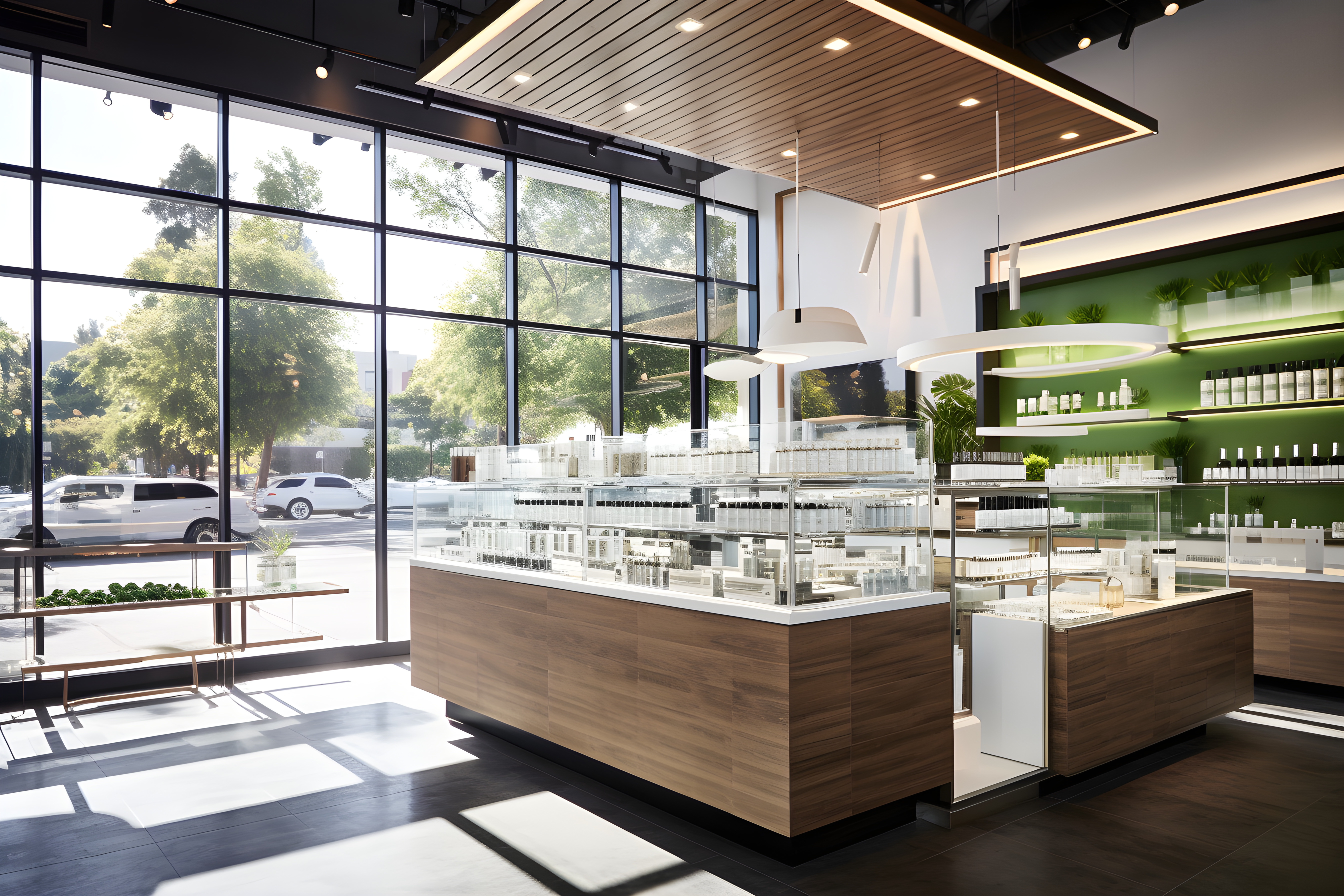 Modern medical cannabis dispensary interior