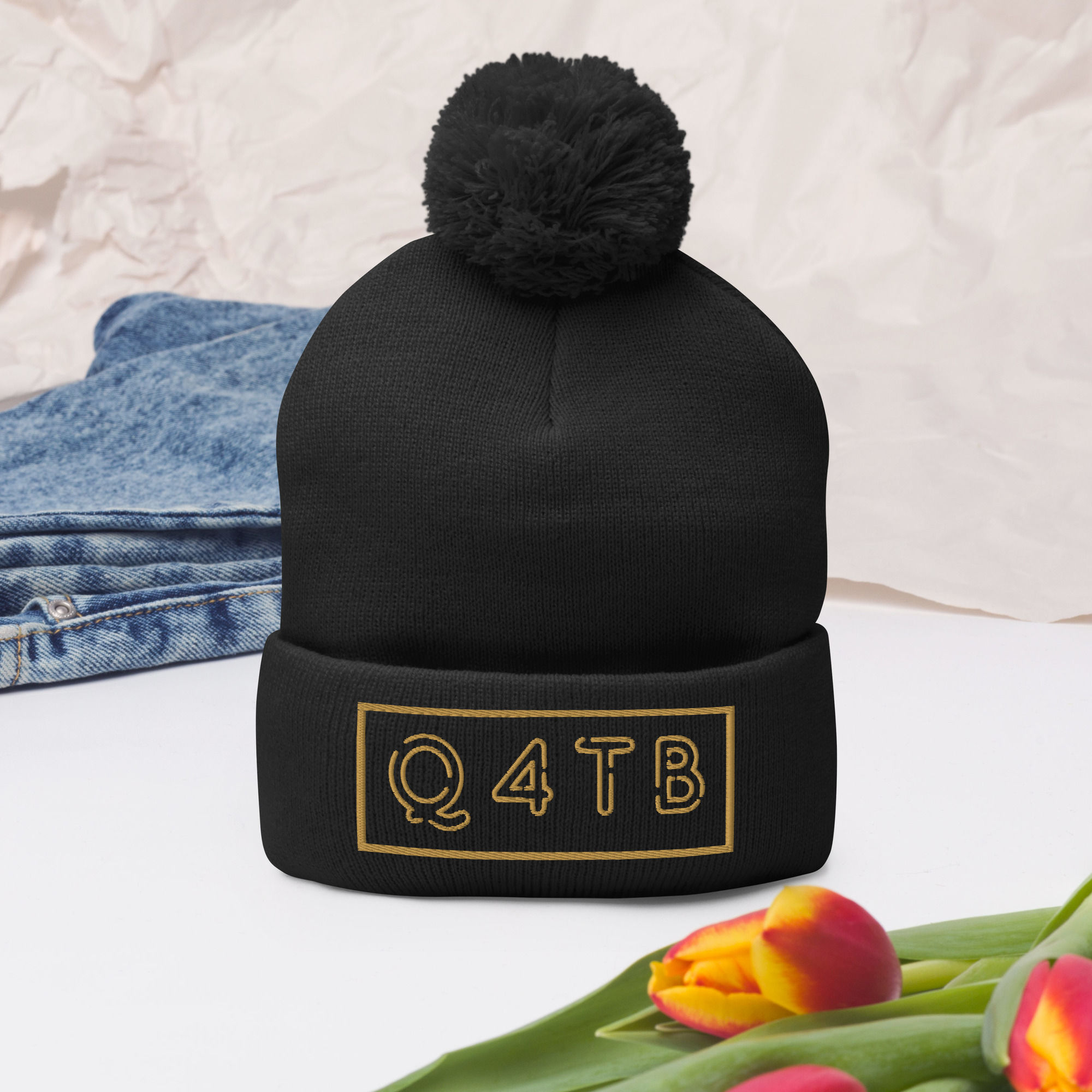 Gold Stitch Pom-Pom Beanie