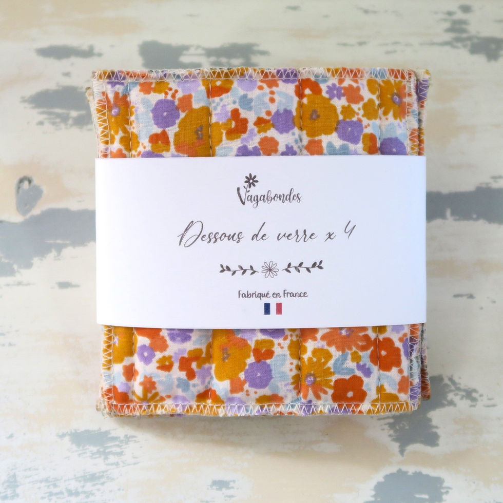 Miniature : Dessous de Verre en Tissu – Lot de 4, Coton Matelassé, Lavables et Réutilisables
