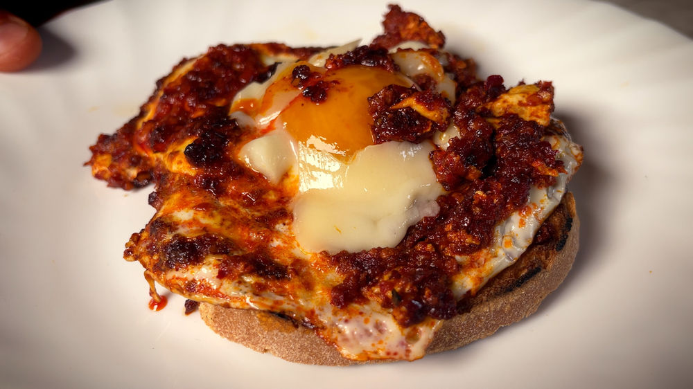 'Nduja Egg Toast Fried Egg with Spicy Calabrian Sausage