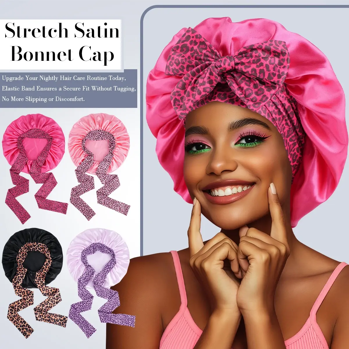 Women'S Satin Bonnet With Adjust Cap for Curly Hair, Large Size Hair Protection