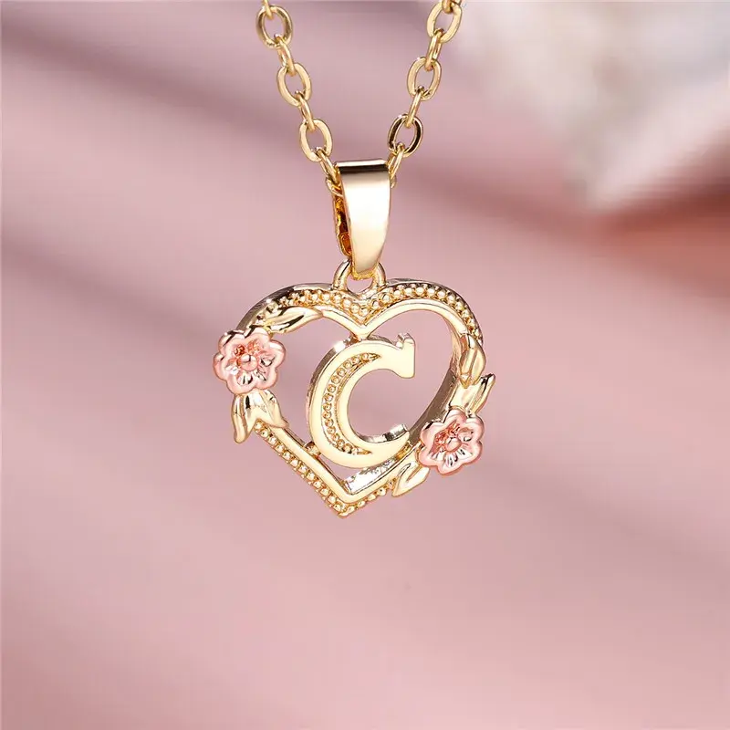 Thumbnail: Female A-Z Letter Flower Pendant Necklace Wedding Jewelry Gift for Women