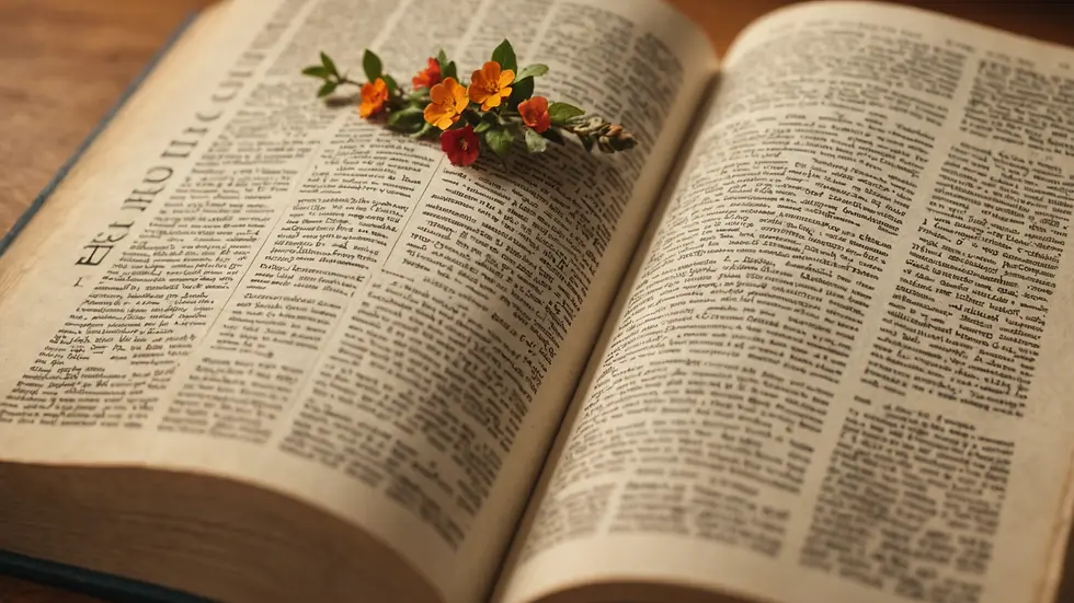 Close-up of a beautifully illustrated Bible page with vibrant colors