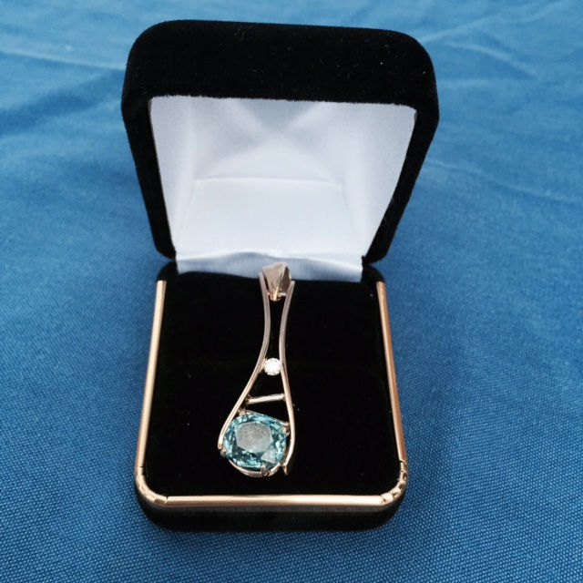 14k Gold Diamond and Blue Zircon Pendant