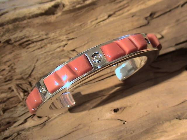 Diamond and Coral Silver Cuff