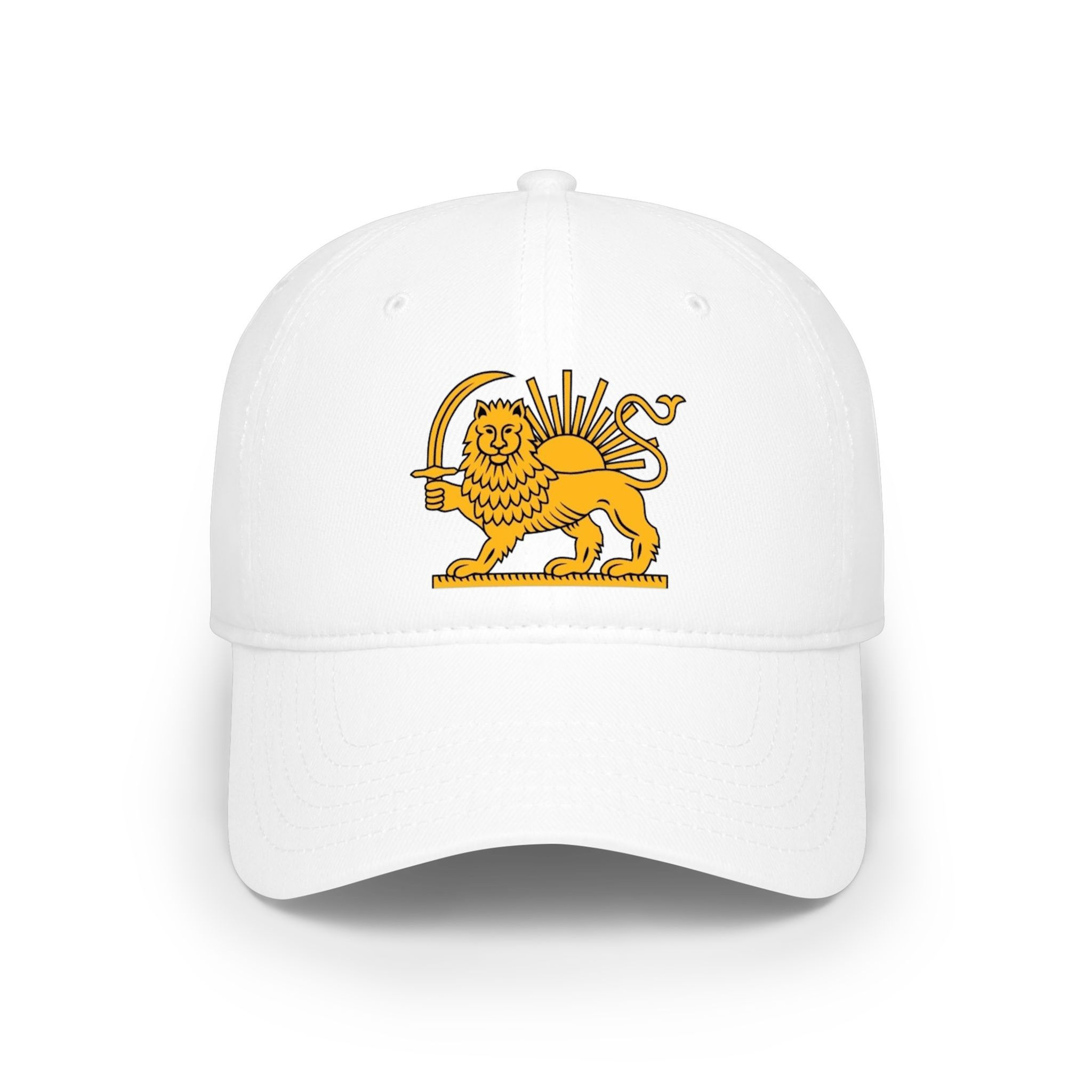 Persian Lion and Sun White Hat Embroidered Baseball Cap