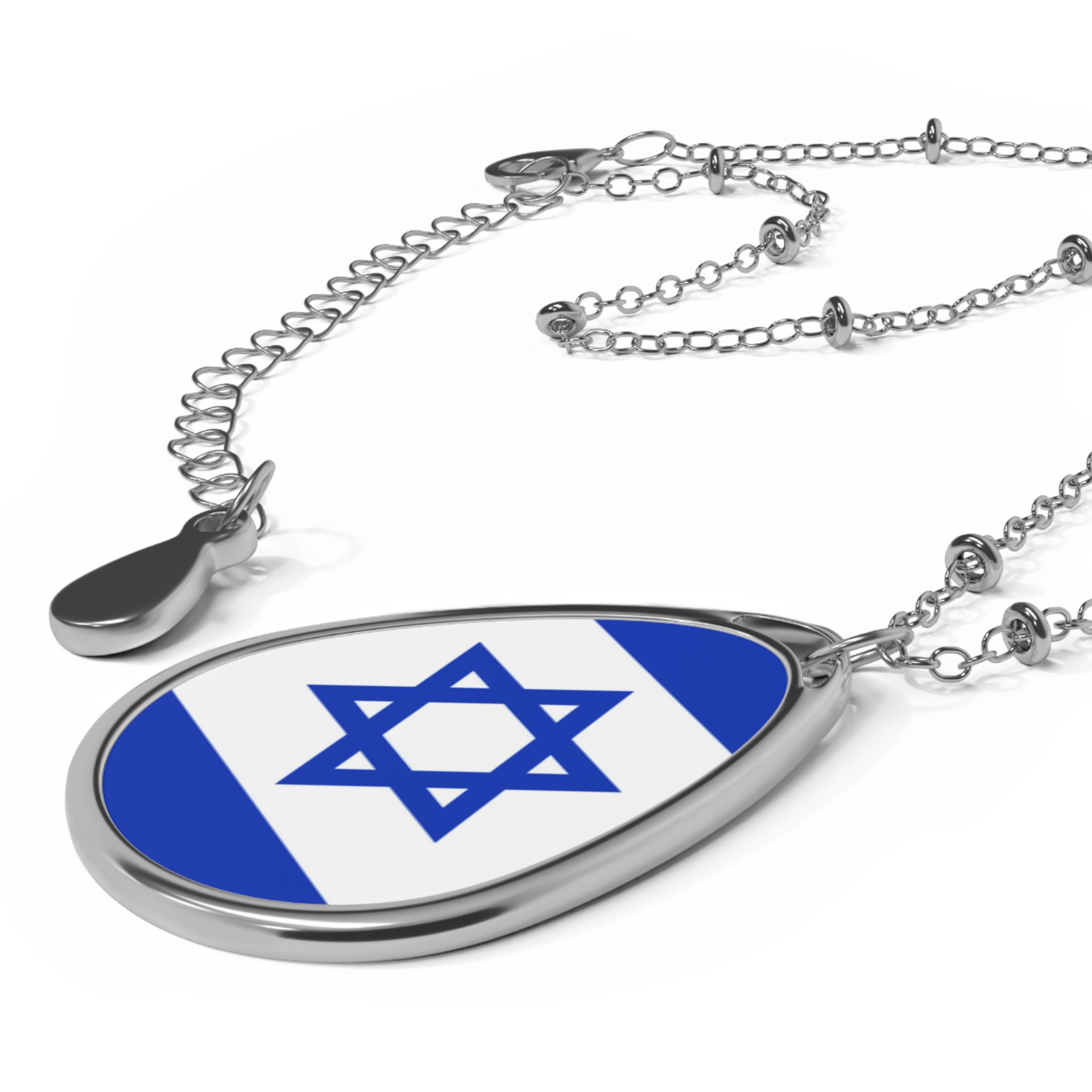 Israel Flag Star of David Oval Necklace | Teardrop Pendant, Jewish Jewelry