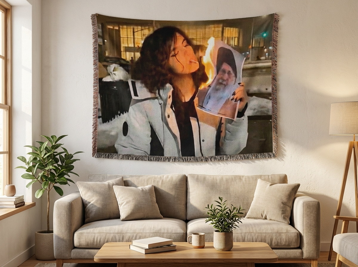 88" x 104" Iconic Iranian Cigarette Girl Revolution Tapestry Indoor Wall Art