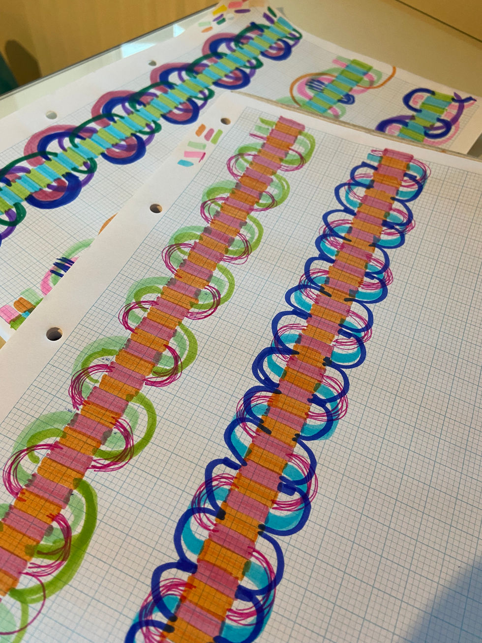 Initial design doodles exploring colour and pattern