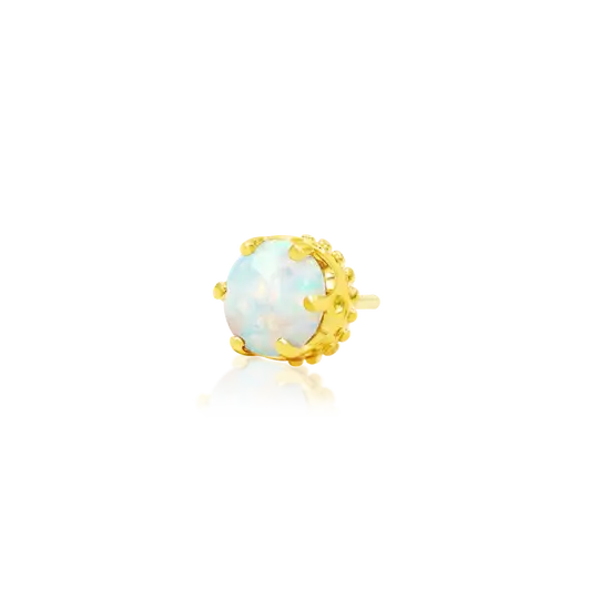 Crown Set White Opal - 14k Yellow Gold