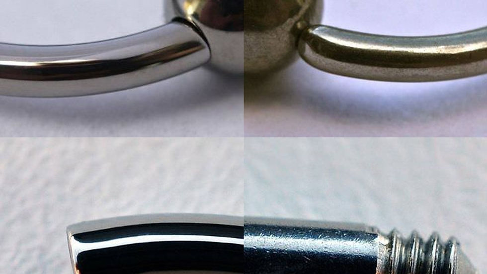 High Quality Jewellery (Left), Cheap Low Quality Jewellery (Right)....Photo Credit: Association of Professional Piercers
