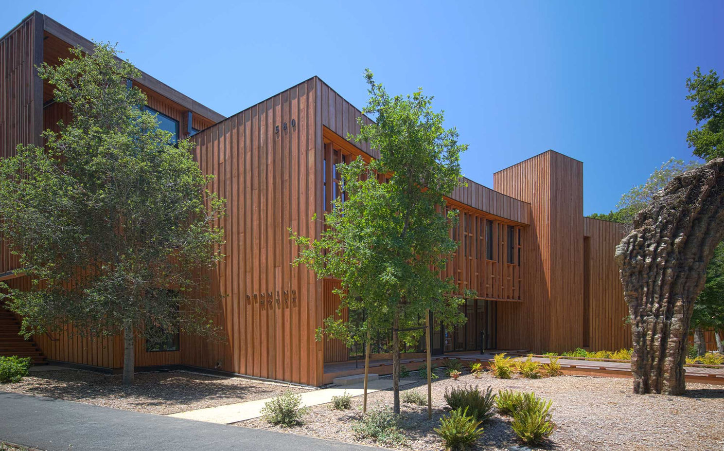 Stanford University, Denning House signage that compliments the architecture