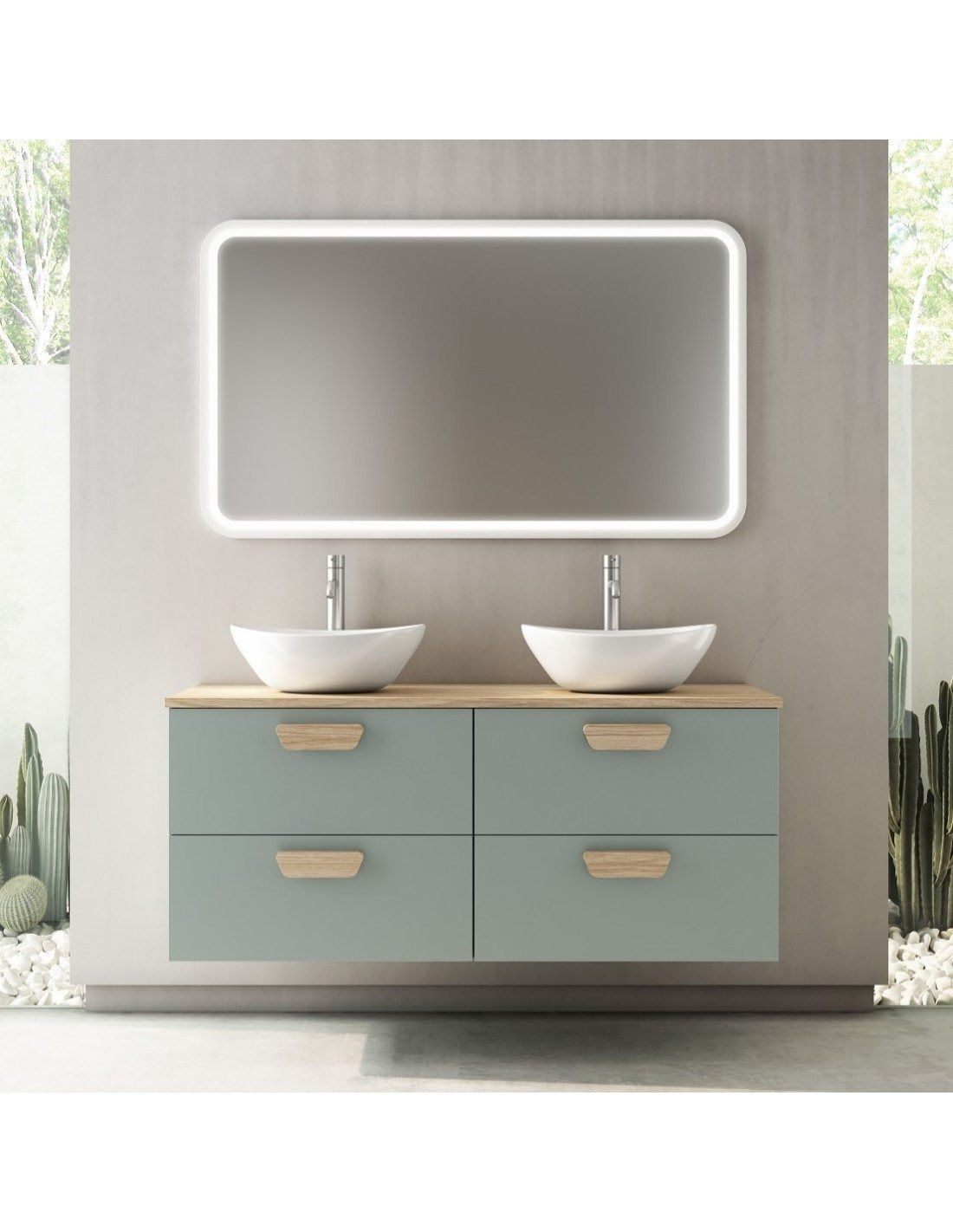 Mueble de baño suspendido HOLIKA con tapa madera