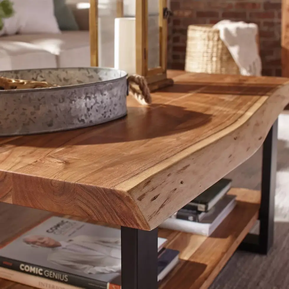 Miniatura: Mesa de centro Alpine de madera con borde natural