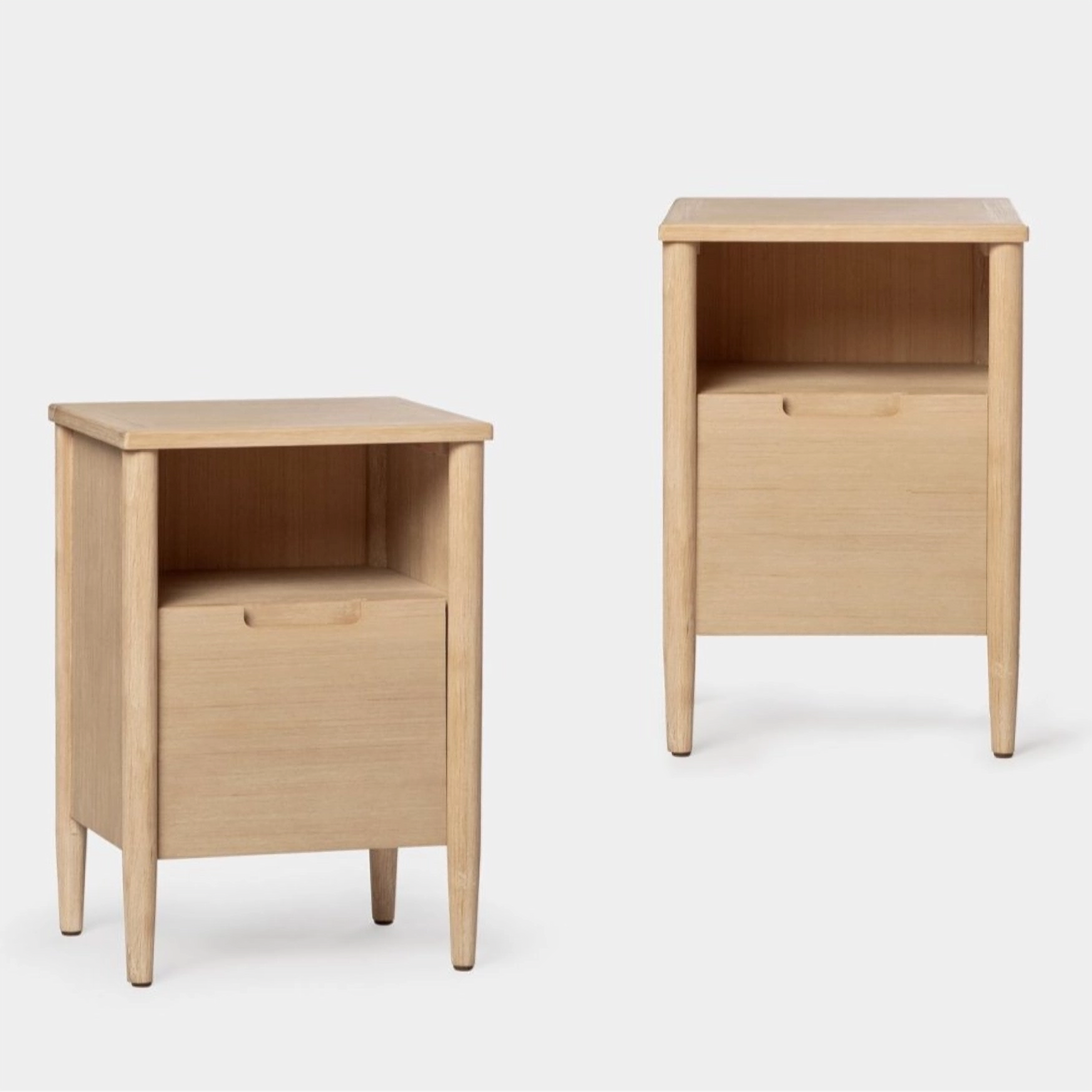Pack 2 mesitas de noche de 1 cajón y 1 hueco en chapa de pino y madera