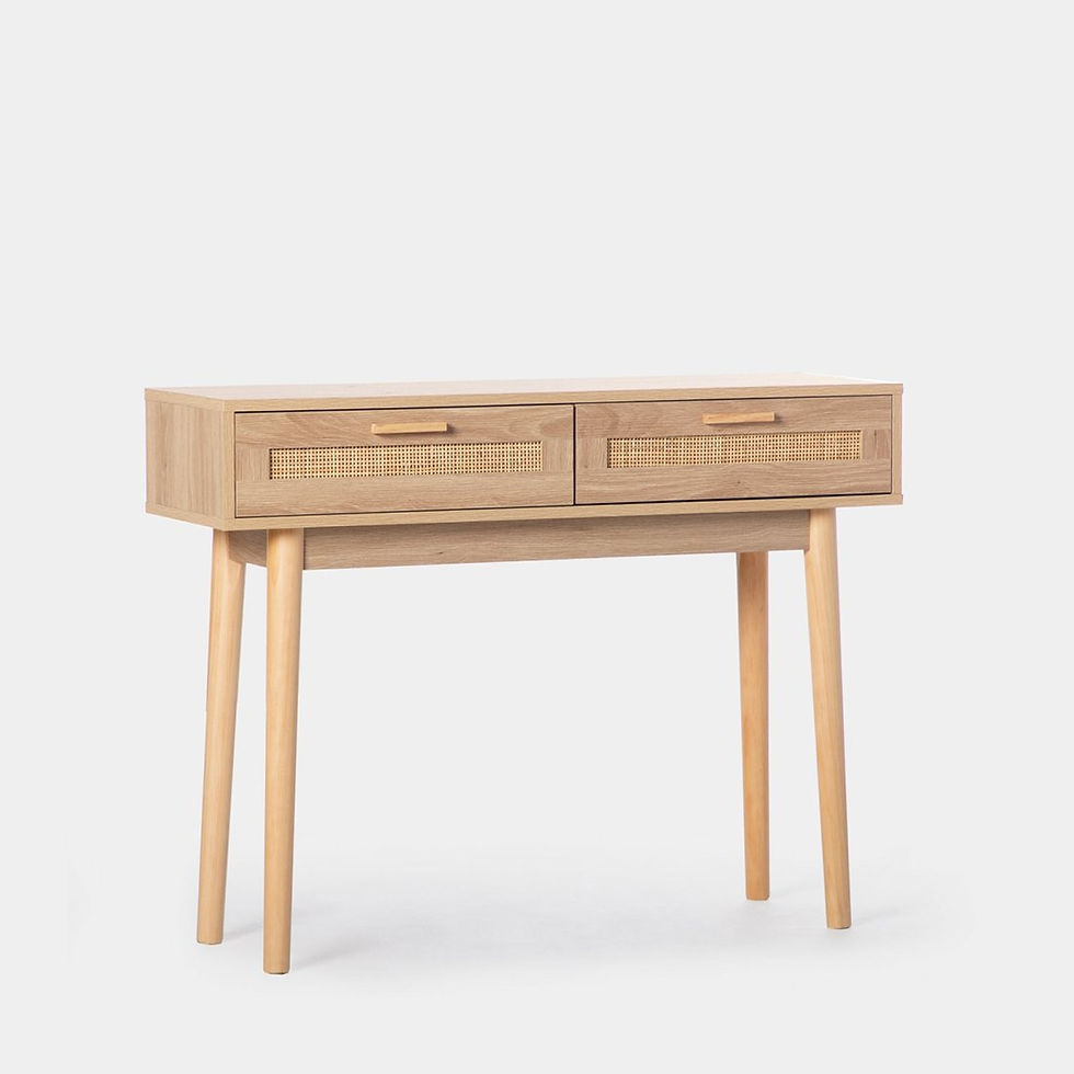 Miniatura: Mueble recibidor/escritorio en madera color natural y ratán natural