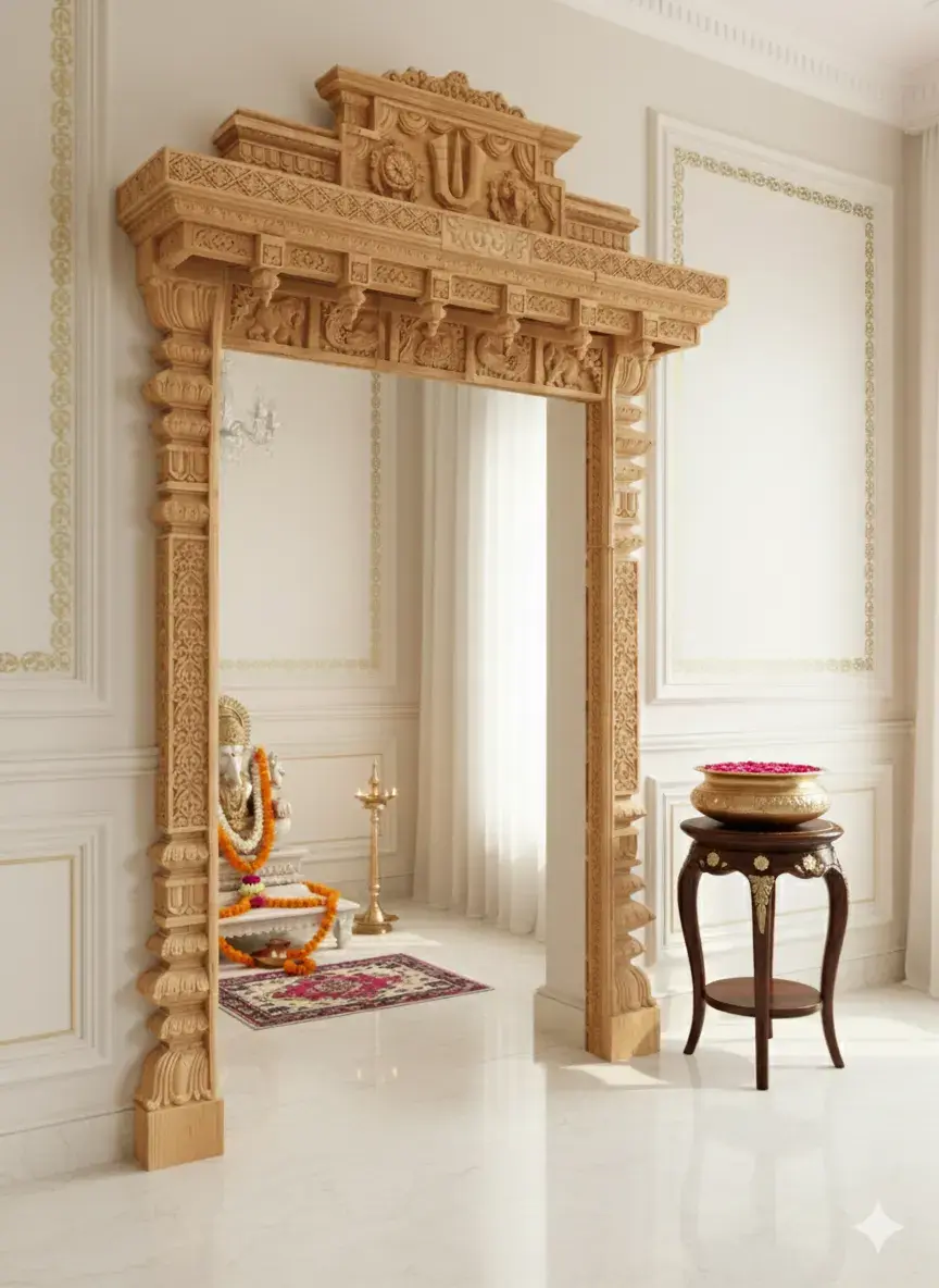 Flat pillars with shanku chaka arch and corebell gopuram