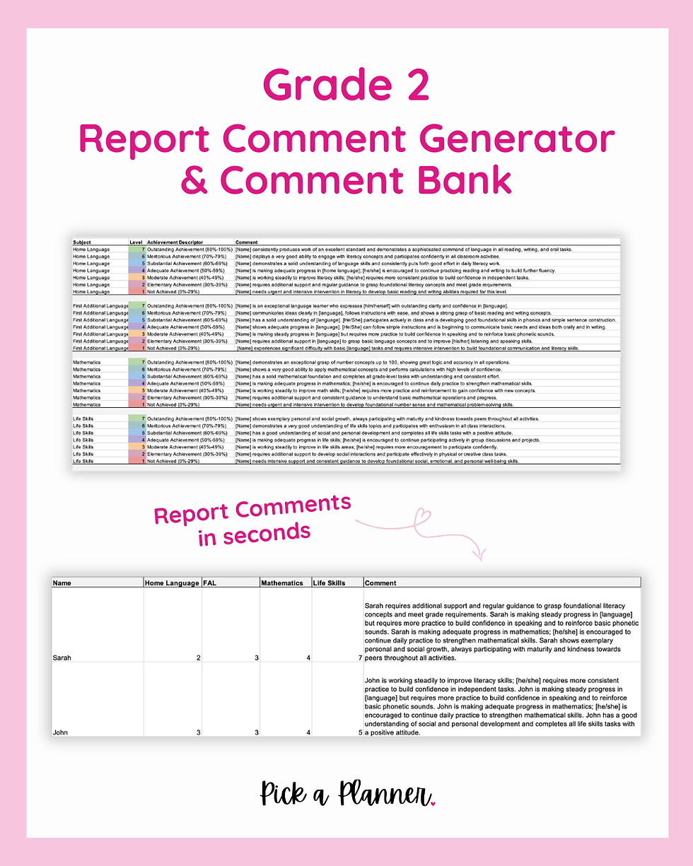Thumbnail: Grade 2 Report Comment Generator & Comment Bank
