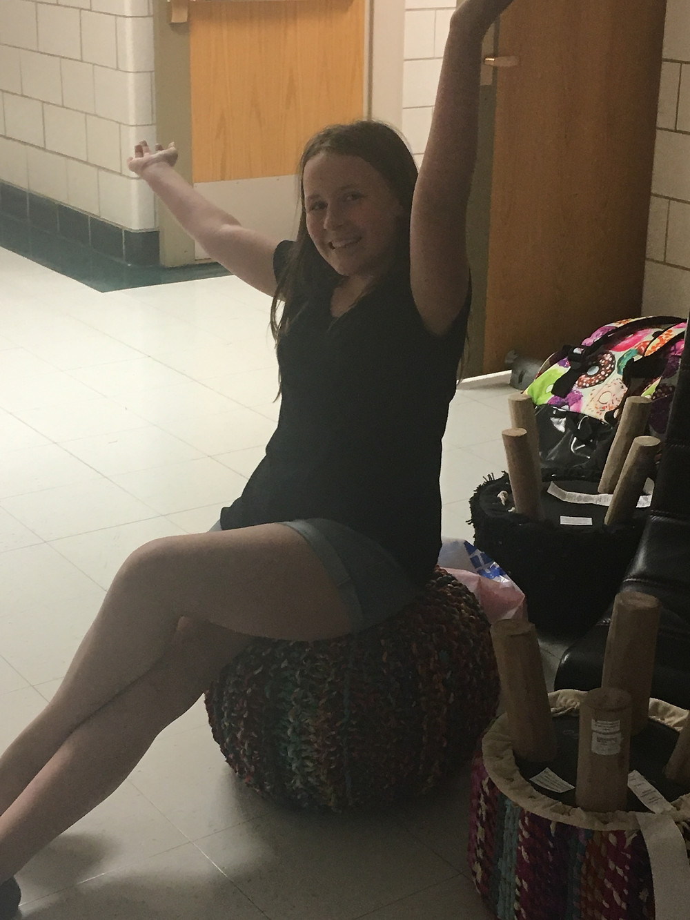 Zoey helping me bring in stuff for my flexible classroom