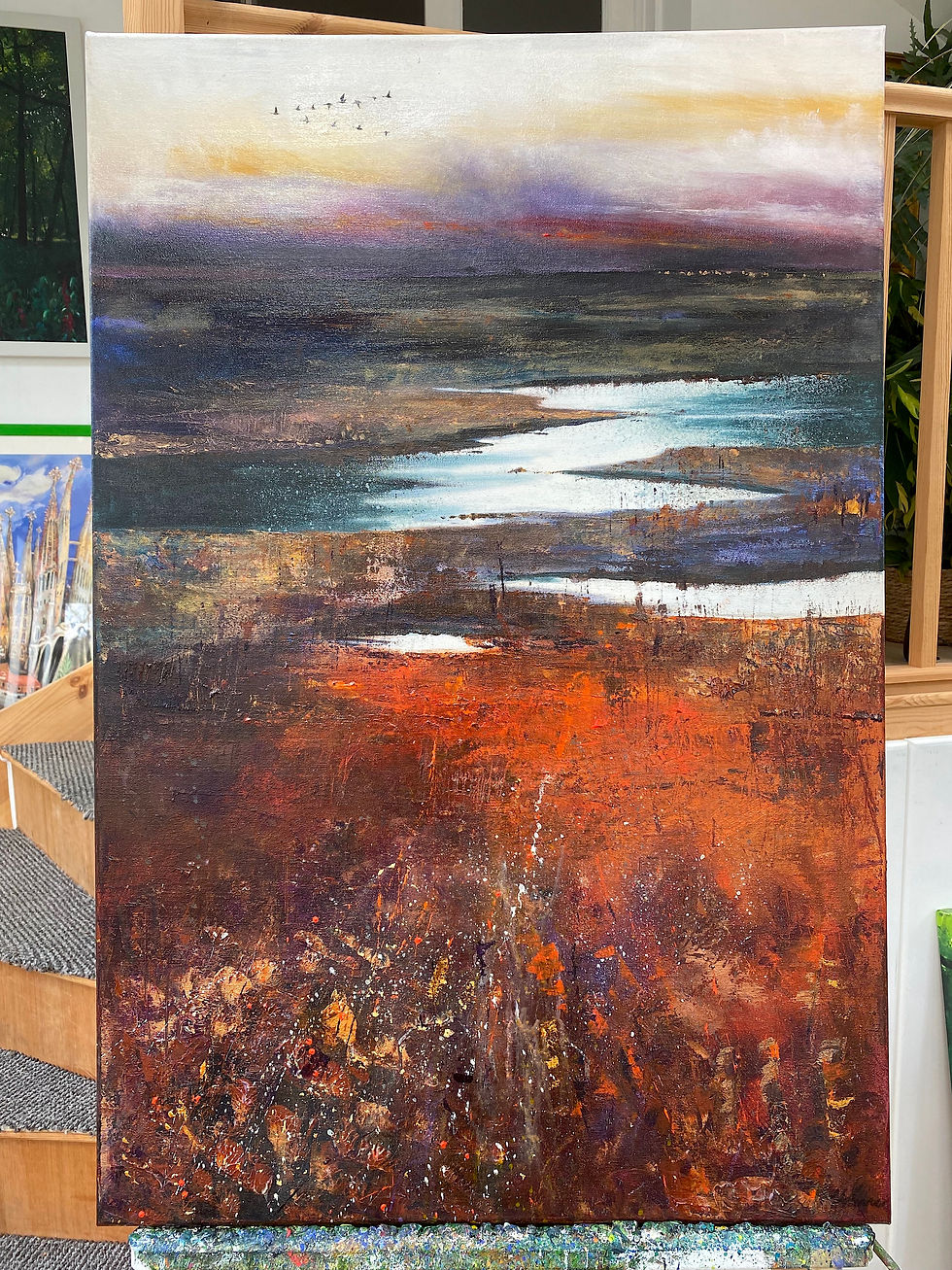Thumbnail: Geese over Marshes at Dusk