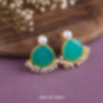 Teal stone and pearl stud earrings