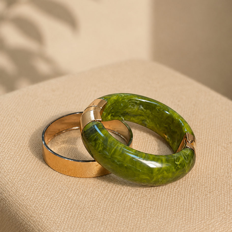 Gold and green marbled bangles