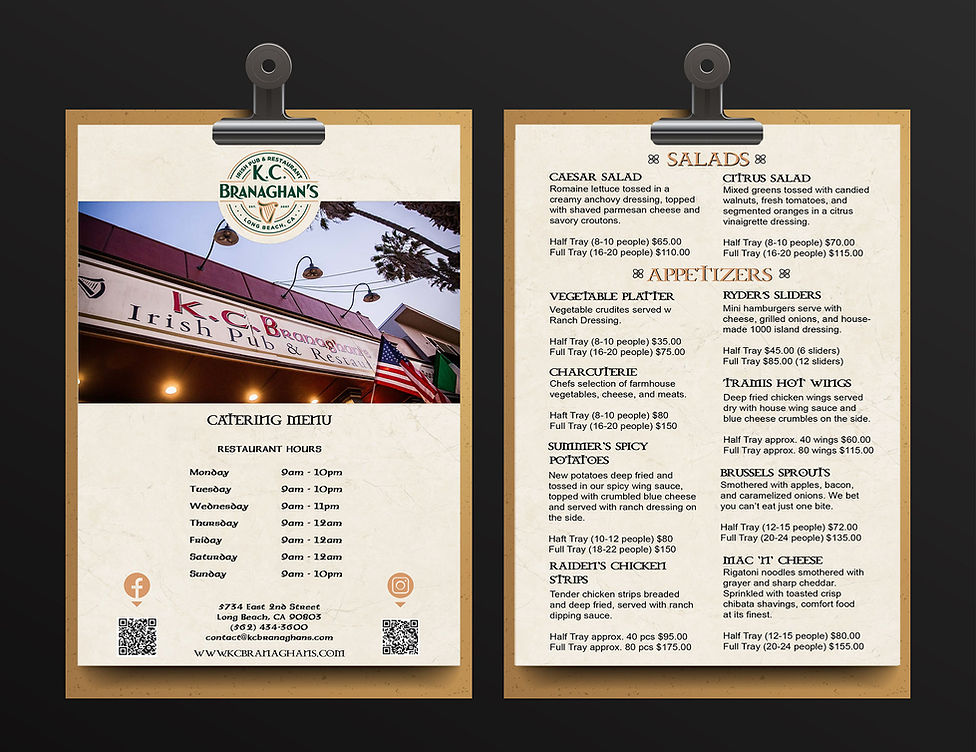 KC Branaghan's menu design