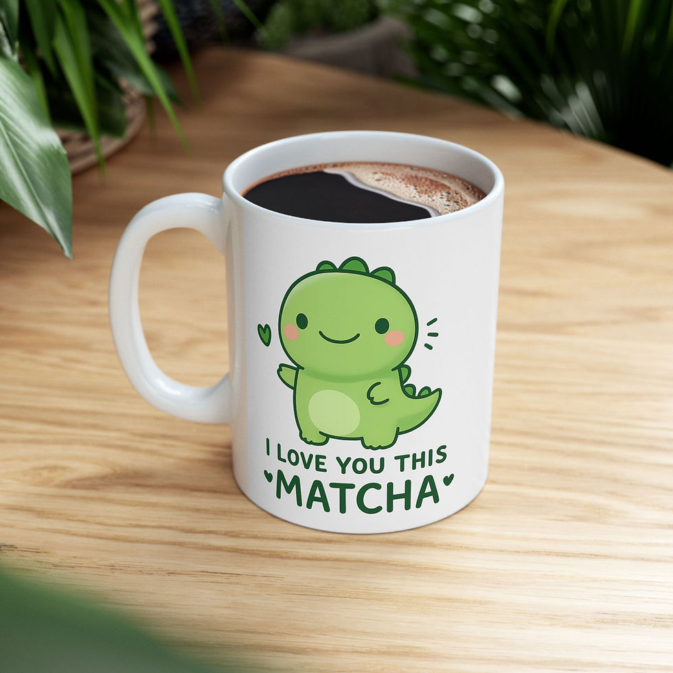 Thumbnail: Ceramic Mug, Cute Dinosaur I love you Matcha Cup, Coffee Gift for Dino Lovers