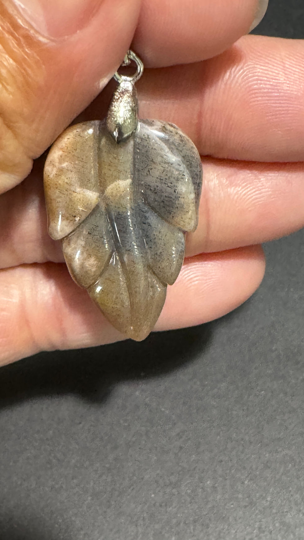 Thumbnail: Sunstone Moonstone lead carving pendant with silver 925 clasp 